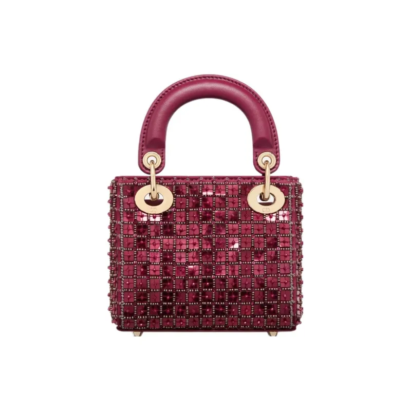 DIOR Lady Dior Pearl Embroidery Dior Bag Shoulder Bag Crossbody Bag Women's Burgundy-2