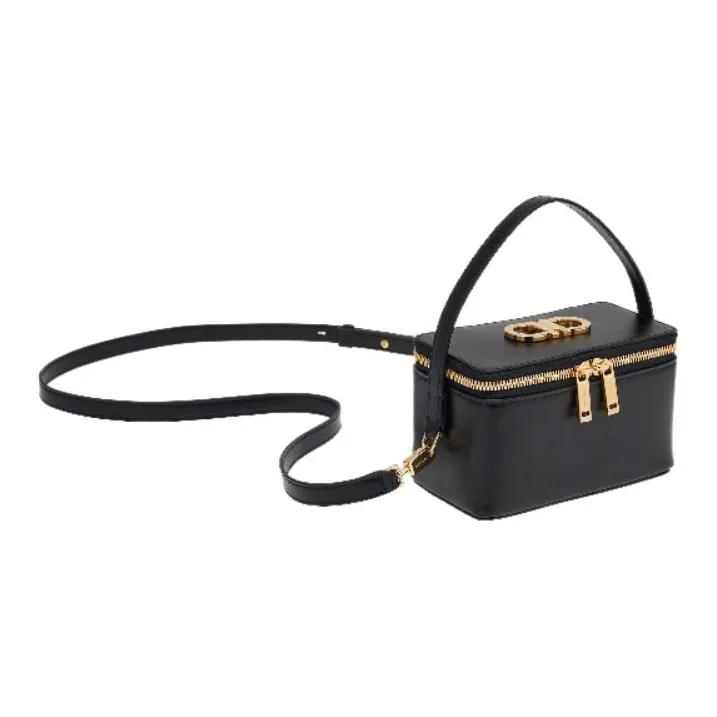 FERRAGAMO Palm Calfskin Handheld Makeup Bag Women's Black & Flame Red-1