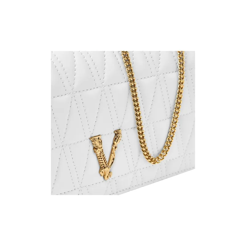 VERSACE Virtus Sheepskin Evening Bag, One Shoulder Crossbody Clutch Trumpets Women's White-4