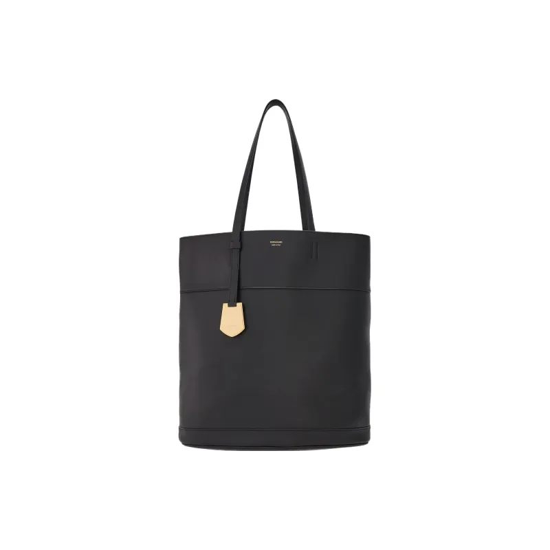 FERRAGAMO Smooth Calf Leather Tote Bag, Shopping Bag, Handbag Medium Size Women's Black-0