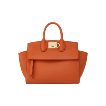 FERRAGAMO Studio Cow Leather Handbag Medium Size Women's Red Terracotta