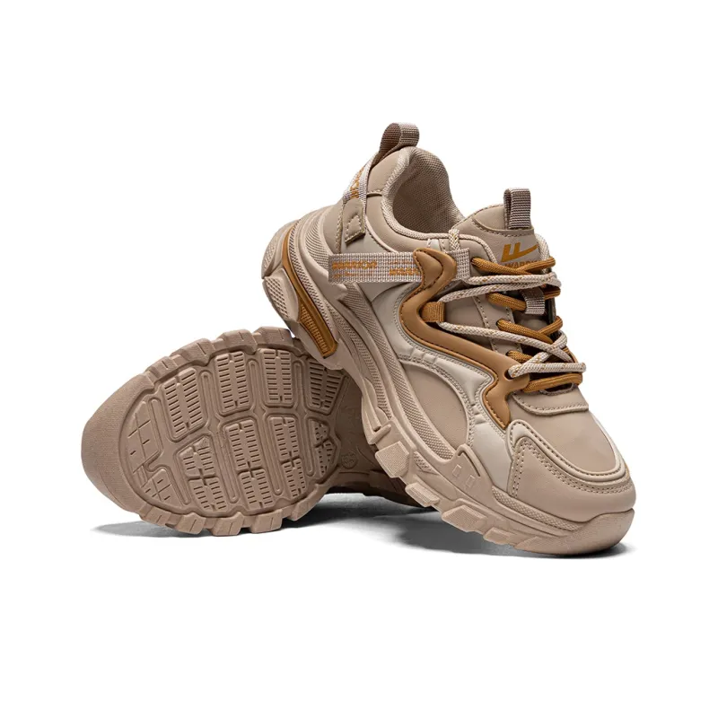 Warrior Anti Slip Wear Resistant Breathable Lightweight Low Top Chunky Sneakers Women's Khaki Brown Yellow-2