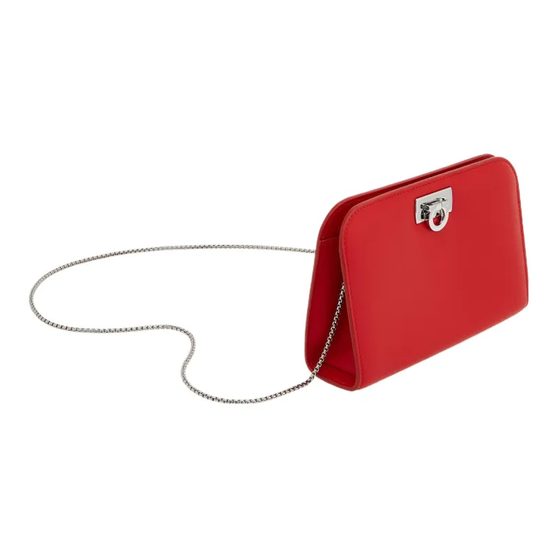 FERRAGAMO Calfskin Clutch Mini Women's Flame Red-1