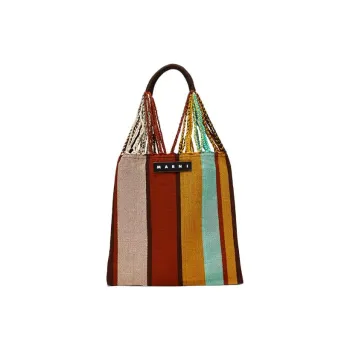 MARNI Fabric Hammock Bag Shoulder Bag Handbag Small Size Women's Red Brown & Yellow