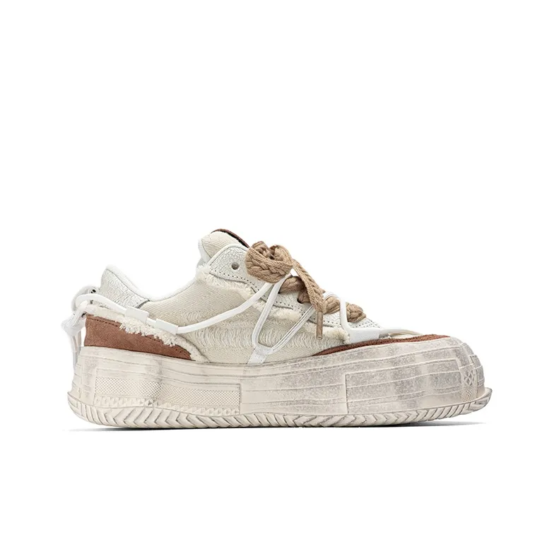 Fang Sanhuo Low Top Skateboard Shoes Unisex Brown White-1