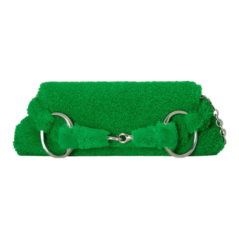 GUCCI Horsebit 1955 Milu Wool Handbag Shoulder Bag Medium Size Women's Green-0