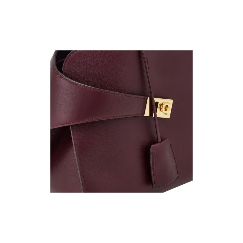 FERRAGAMO GANCINI Shiny Calfskin Shoulder Bag Crossbody Bag Handbag Medium Size Women's Dark Color Barolo-5