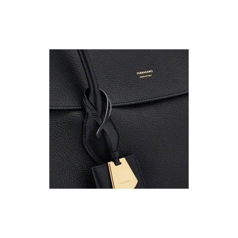 FERRAGAMO Hammered Calfskin Tote Bag, Shopping Bag, Handbag Tubas Women's Black-3