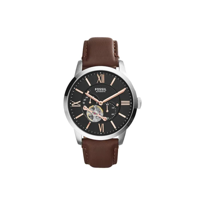 FOSSIL Wrist Watch Automatic Mechanical Movement Leather Watch Bands 45mm Black Dial Men's Watches-0