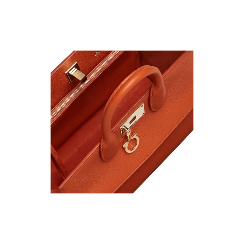 FERRAGAMO Studio Cow Leather Handbag Medium Size Women's Red Terracotta-7