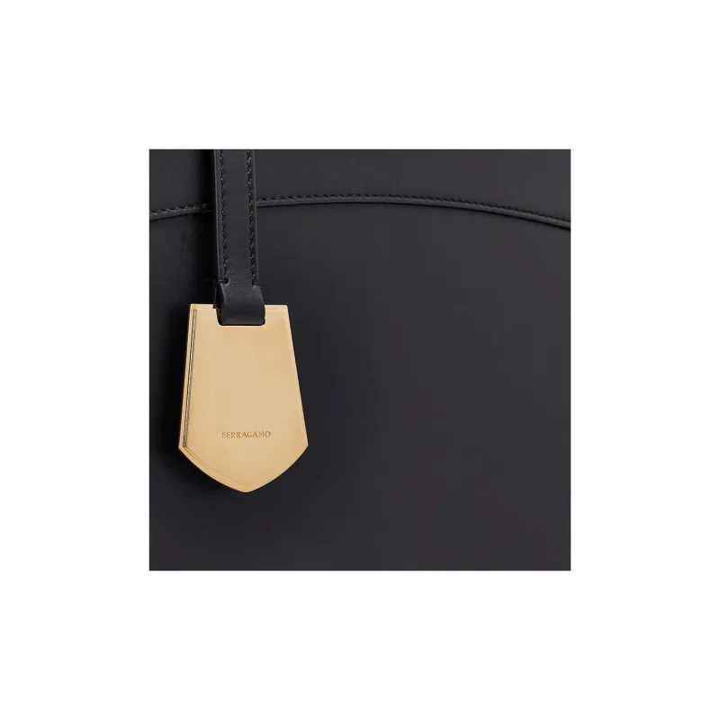 FERRAGAMO Smooth Calf Leather Tote Bag Shopping Bag Handbag Medium Size Women's Black-6
