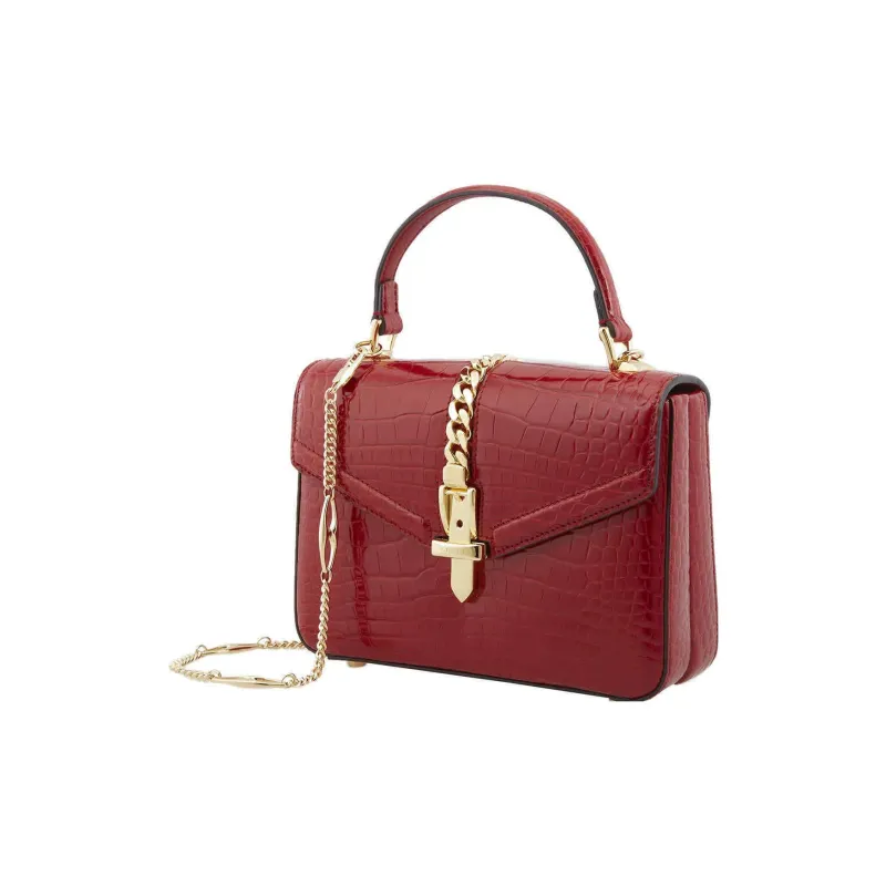 GUCCI Sylvie 1969 Leather Handbag Mini Women's Red-1