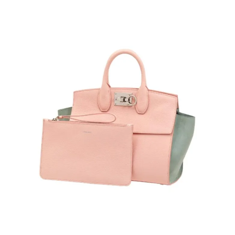 FERRAGAMO StudioGANCINI Studded Calfskin Patchwork Suede Handbag Small Size Women's Nylund Pink-2