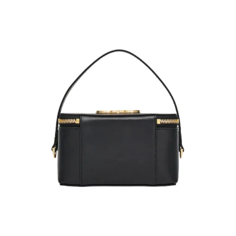FERRAGAMO Palm Calfskin Handheld Makeup Bag Women's Black & Flame Red-3