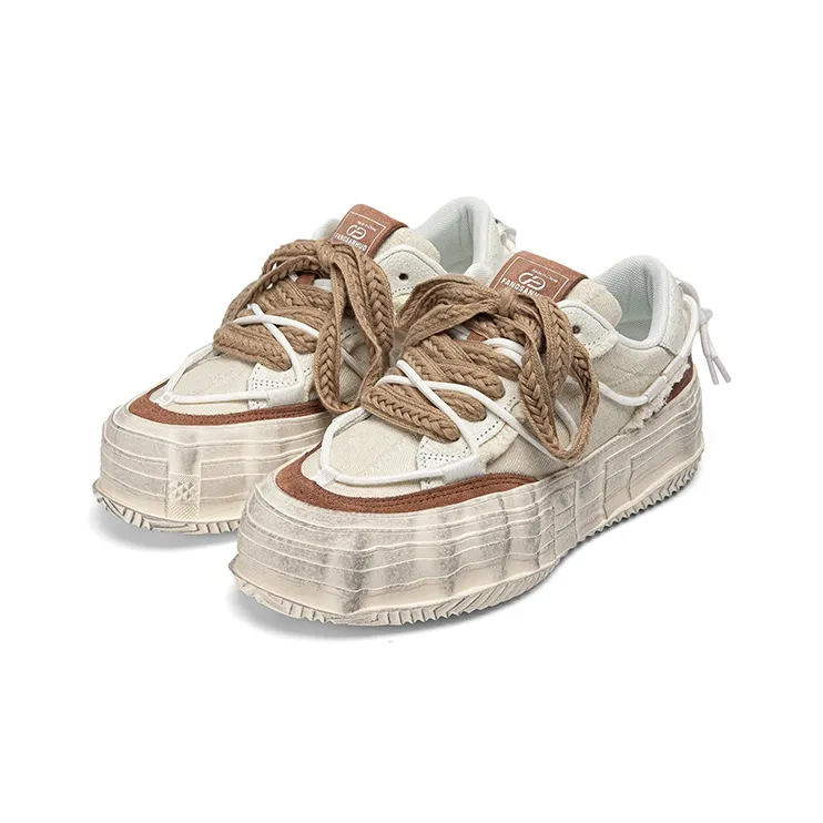 Fang Sanhuo Low Top Skateboard Shoes Unisex Brown White-2