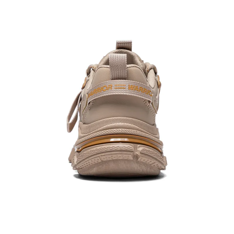 Warrior Anti Slip Wear Resistant Breathable Lightweight Low Top Chunky Sneakers Women's Khaki Brown Yellow-3
