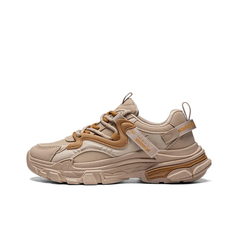 Warrior Anti Slip Wear Resistant Breathable Lightweight Low Top Chunky Sneakers Women's Khaki Brown Yellow-0