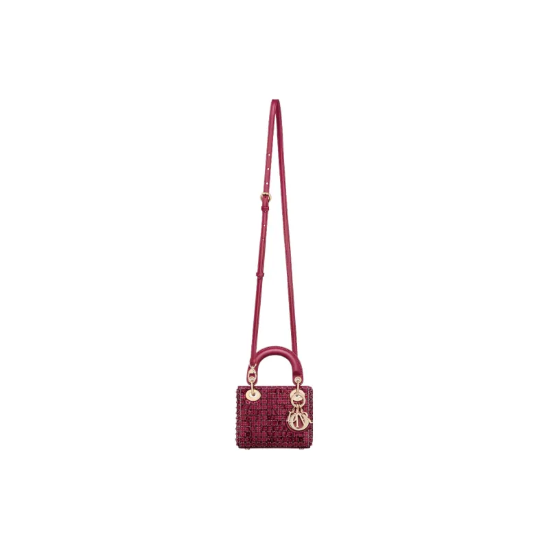 DIOR Lady Dior Pearl Embroidery Dior Bag Shoulder Bag Crossbody Bag Women's Burgundy-4