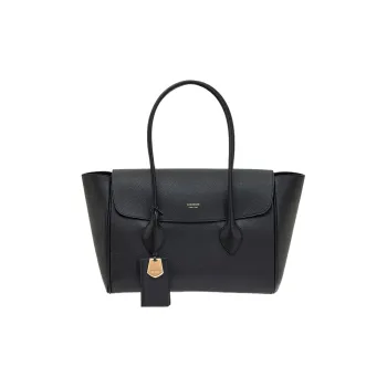 FERRAGAMO Hammered Calfskin Tote Bag, Shopping Bag, Handbag Large Size Women's Black