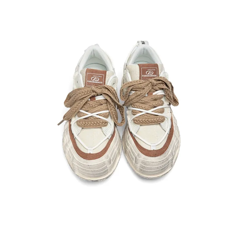 Fang Sanhuo Low Top Skateboard Shoes Unisex Brown White-4