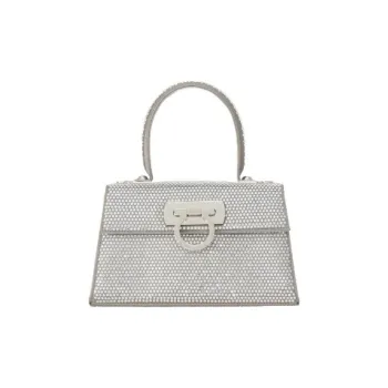 FERRAGAMO Fabric With Crystal Accents Handbag Women's Silver