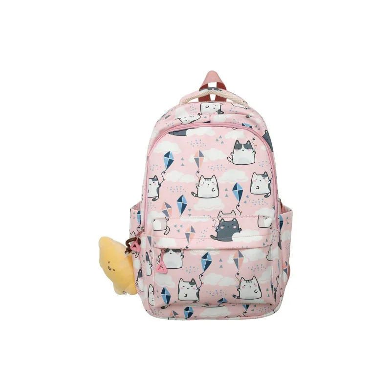 PINK·LAND Nylon Fabric Backpack Large Size Unisex White/Gray/Blue/Pink-4
