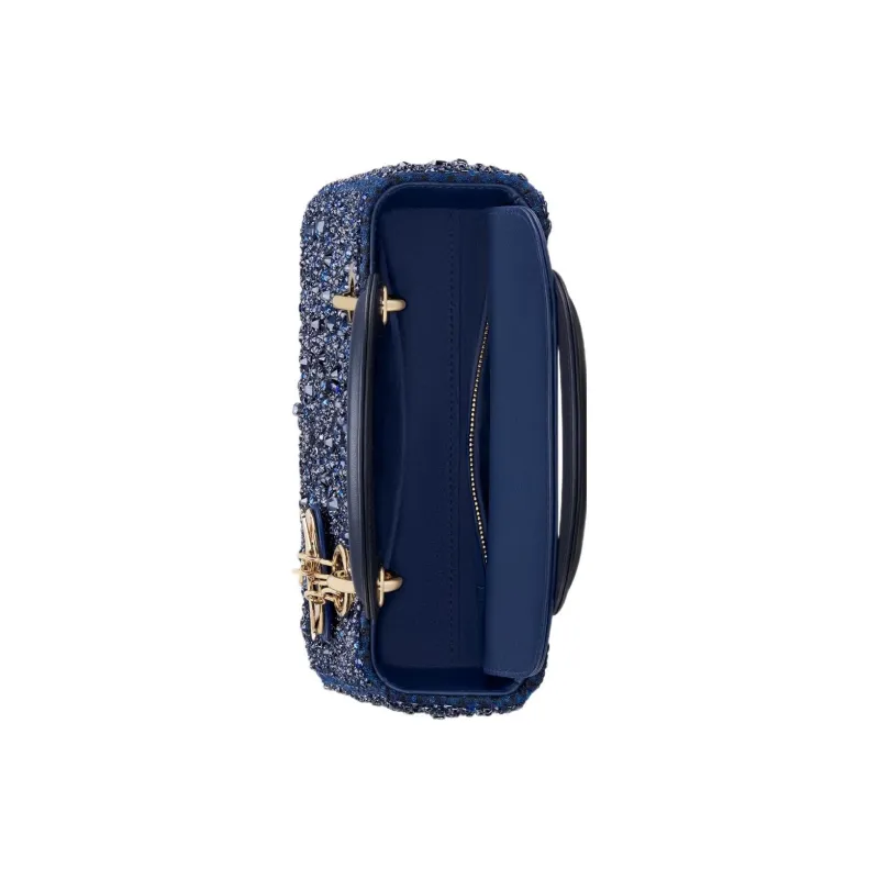 DIOR Lady Dior Rhinestone Embroidered Satin Dior Bag Shoulder Bag Crossbody Bag Handbag Small Size Women's Blue-3