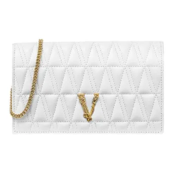 VERSACE Virtus Sheepskin Evening Bag, One Shoulder Crossbody Clutch Trumpets Women's White
