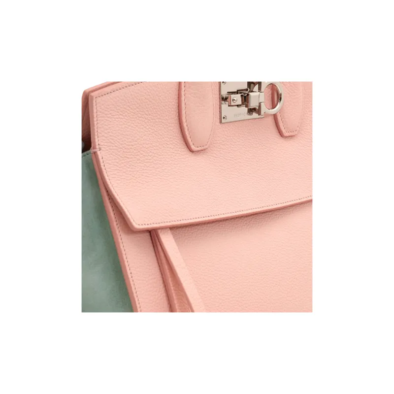 FERRAGAMO StudioGANCINI Studded Calfskin Patchwork Suede Handbag Small Size Women's Nylund Pink-6