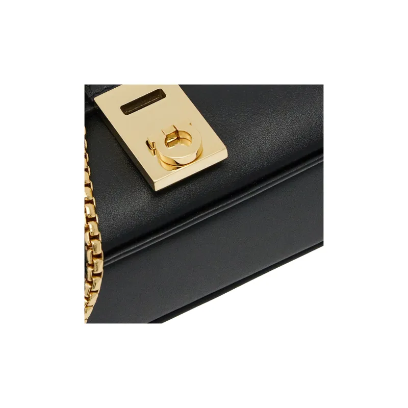 FERRAGAMO GANCINI Calfskin Crossbody Bag Shoulder Bag Women's Black-4