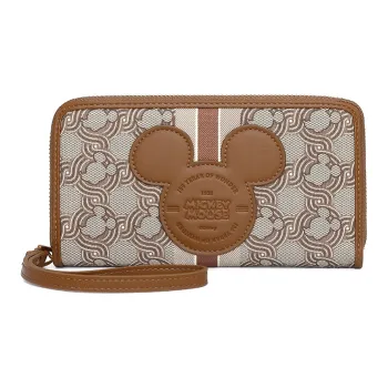 Disney Mickey Series Imitation Fabric Leather Wallets Clutches Large Size Unisex Brown