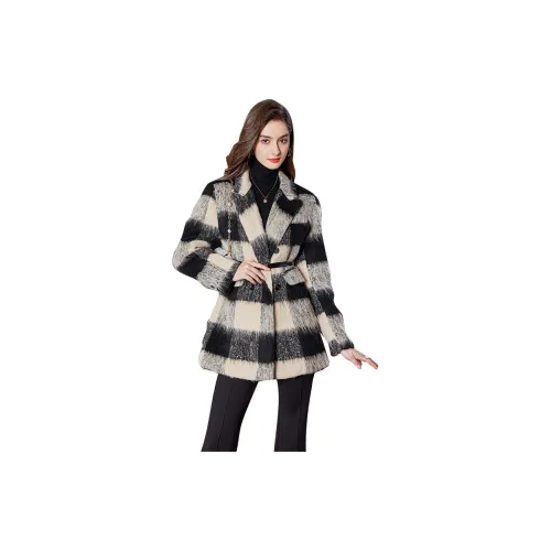 TOUCH Coats Women's Khaki Black Check