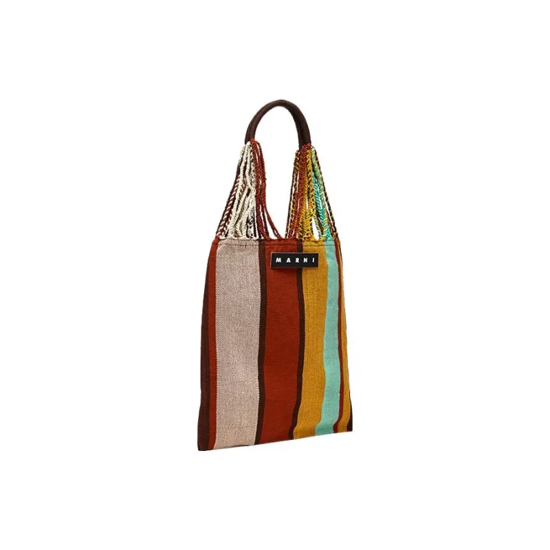 MARNI Fabric Hammock Bag Shoulder Bag Handbag Small Size Women's Red Brown & Yellow-1