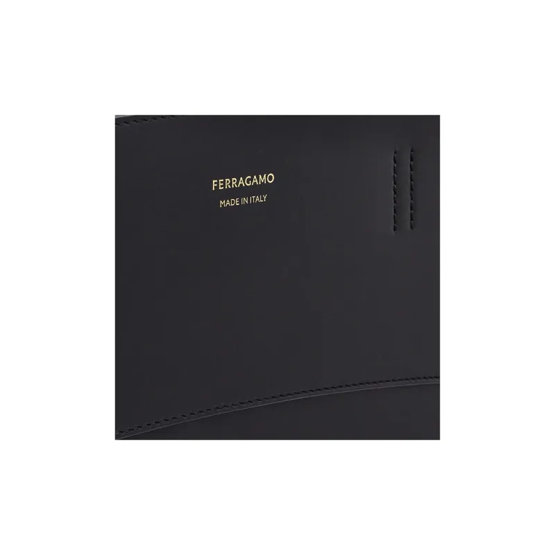 FERRAGAMO Smooth Calf Leather Tote Bag Shopping Bag Handbag Medium Size Women's Black-4