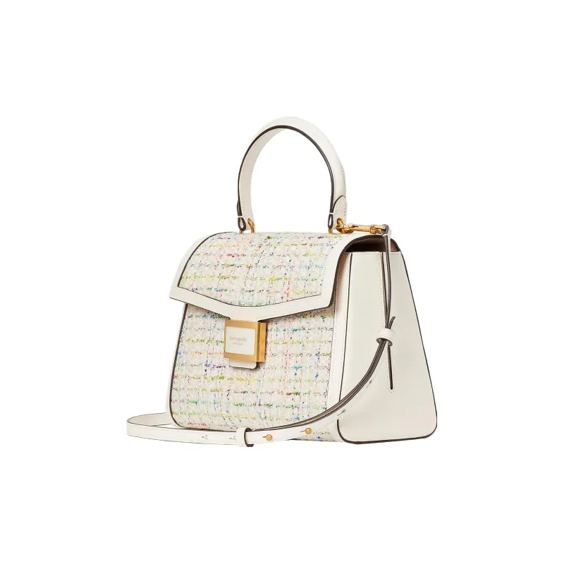Kate Spade Katy Tweed With Leather Trim Shoulder Bag, Crossbody Bag, Handbag Medium Size Women's Cream Multicolor-1