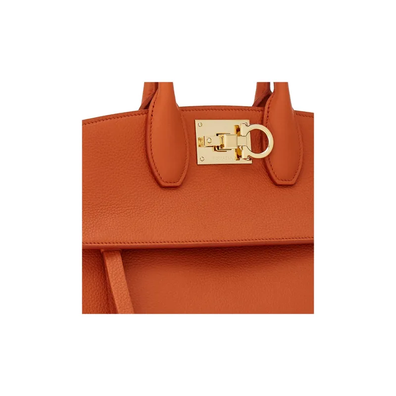 FERRAGAMO Studio Cow Leather Handbag Medium Size Women's Red Terracotta-6