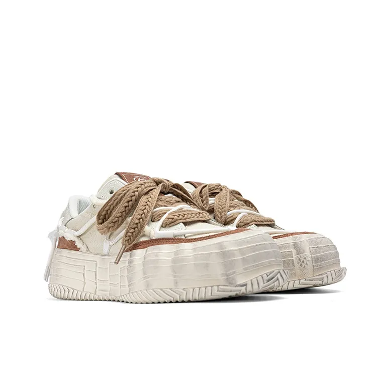 Fang Sanhuo Low Top Skateboard Shoes Unisex Brown White-3