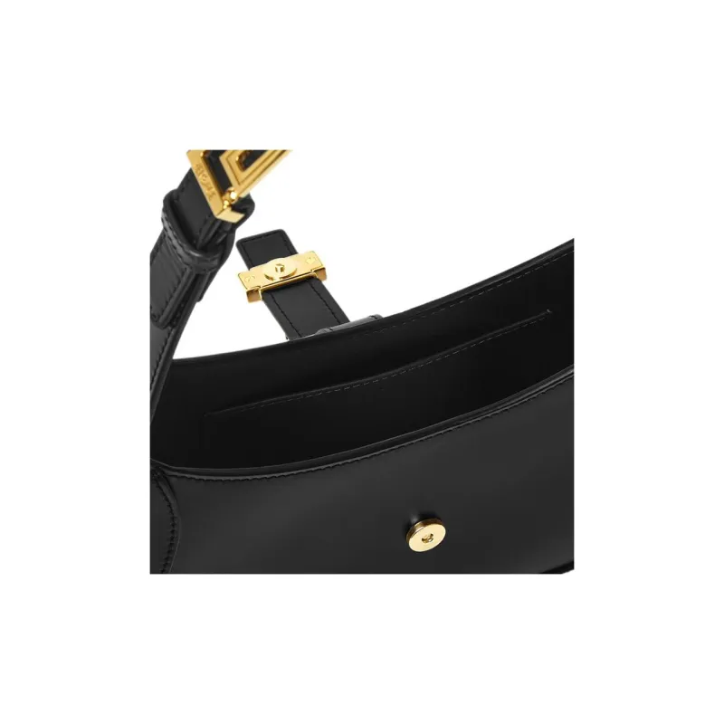 VERSACE Greca Goddess Cow Leather Handbag, Shoulder Bag Trumpets Women's Black-3