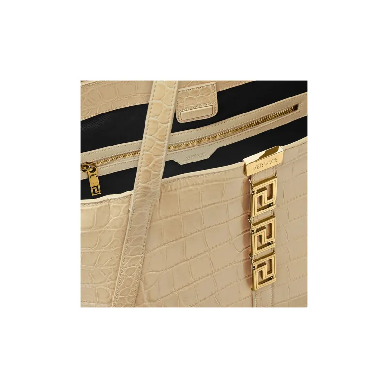 VERSACE Greca Goddess Cow Leather Tote Bag Shopping Bag Shoulder Bag Handbag Large Size Women's Beige-3
