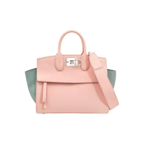 FERRAGAMO StudioGANCINI Studded Calfskin Patchwork Suede Handbag Small Size Women's Nylund Pink