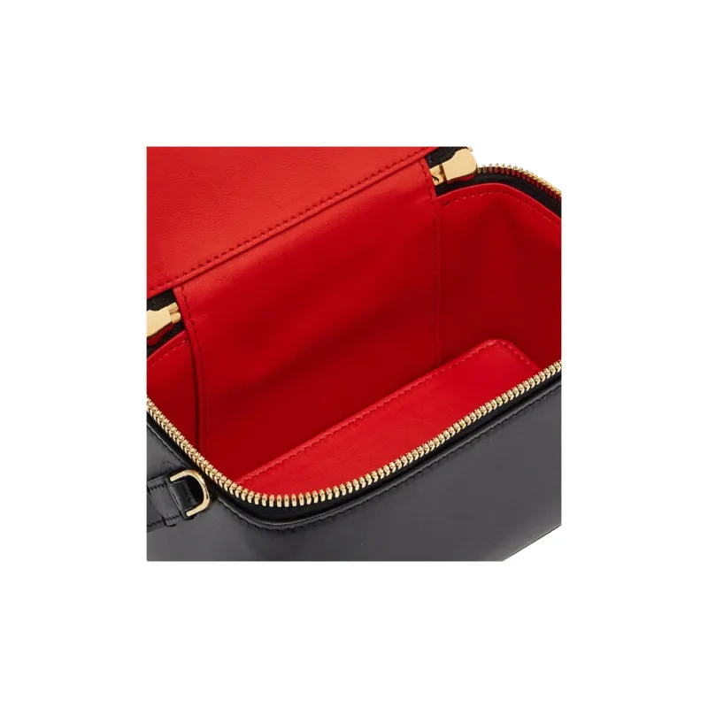 FERRAGAMO Palm Calfskin Handheld Makeup Bag Women's Black & Flame Red-4
