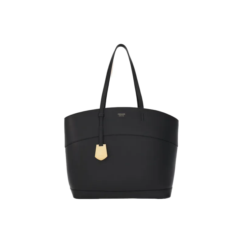 FERRAGAMO Smooth Calf Leather Tote Bag Shopping Bag Handbag Medium Size Women's Black-0