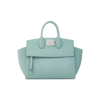 FERRAGAMO Studio Cow Leather Handbag Medium Size Women's Lake Blue