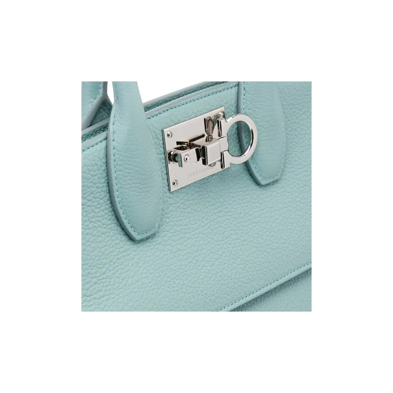 FERRAGAMO Studio Cow Leather Handbag Medium Size Women's Lake Blue-7