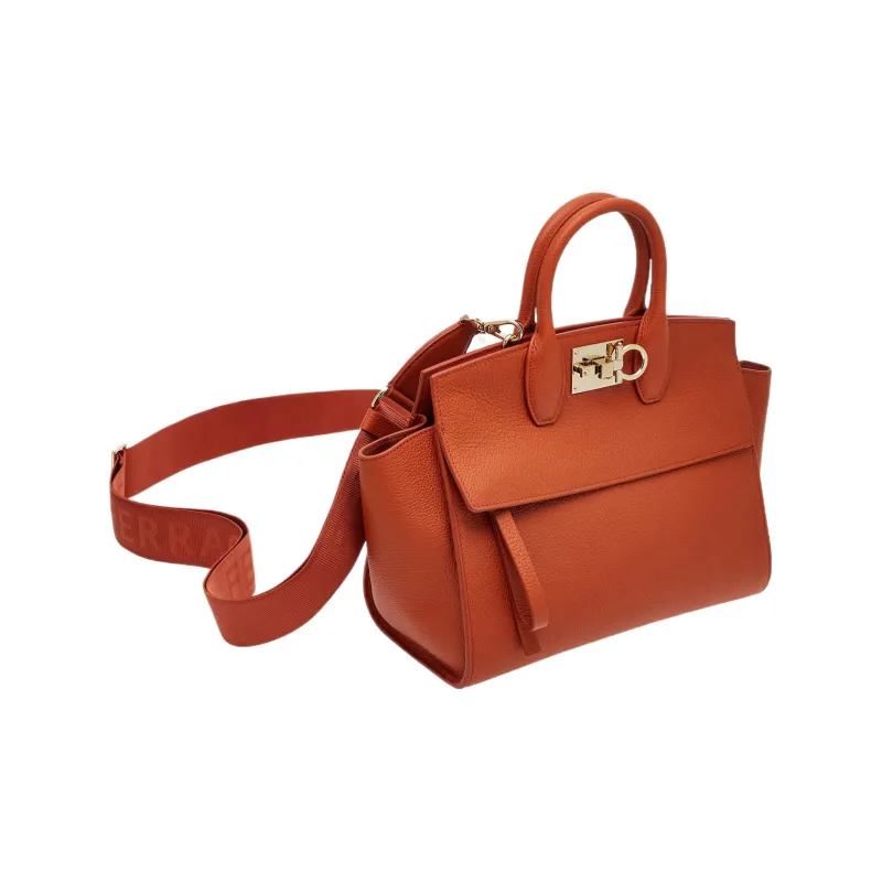 FERRAGAMO Studio Cow Leather Handbag Medium Size Women's Red Terracotta-1