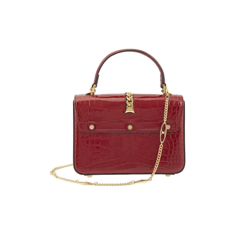 GUCCI Sylvie 1969 Leather Handbag Mini Women's Red-4