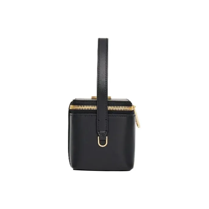 FERRAGAMO Palm Calfskin Handheld Makeup Bag Women's Black & Flame Red-2