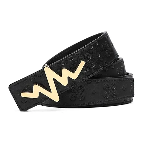 TangGuh Heartbeat Collection Print Black Gold Leather Belts Unisex Width  3cm-2