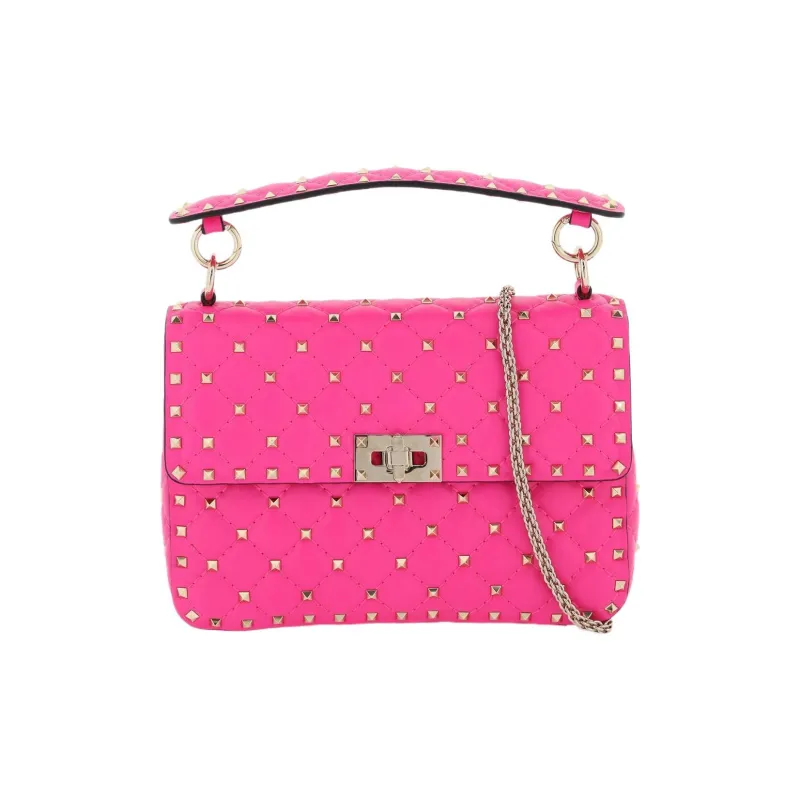 Valentino ROCKSTUD SPIKE Sheepskin Portable Crossbody Bag Shoulder Bag Medium Size Women's Pink-0