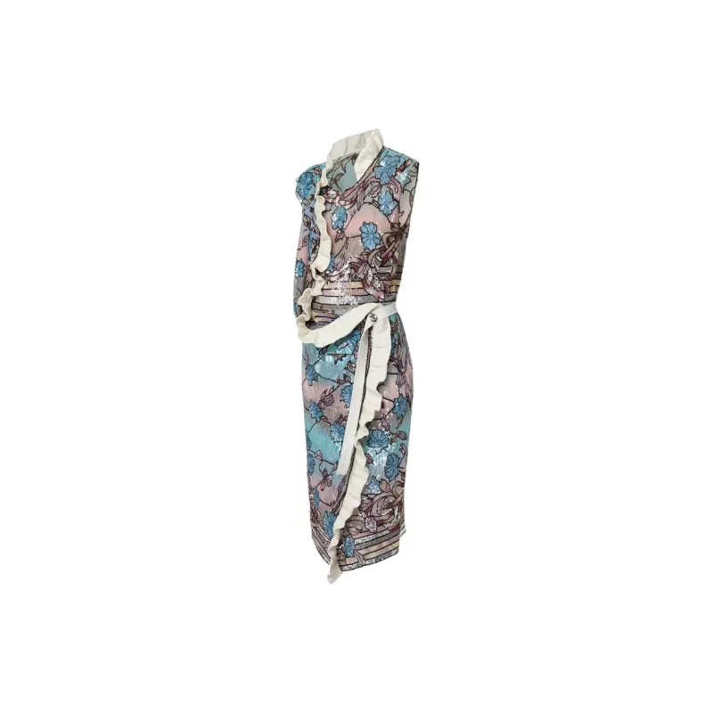 LOUIS VUITTON Asnières Sequin Ruffle Trim Wrap Dress-2